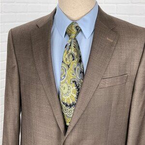 Ralph Lauren Chaps Blazer Men 42L Brown Wool Woven Classic Career Jacket‎